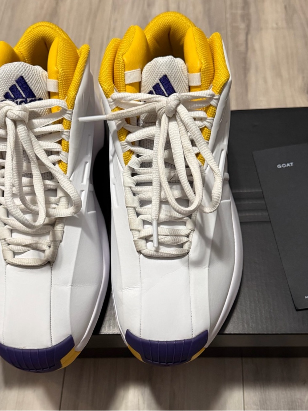 Adidas Kobe Crazy 1 “ Lakers Home “White Sneakers with Yellow and Purple Accents